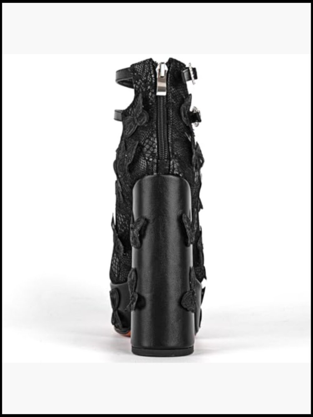 Platform Chunky Heels Lace Butterfly Square Toe Mary-Jane Ankle Strap Pumps - Picture 6 of 7